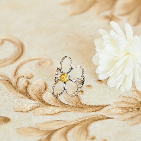 Silver Women's Bohemian Style Hollow Out Flower Design Personality Ring - Picture 4 of 4